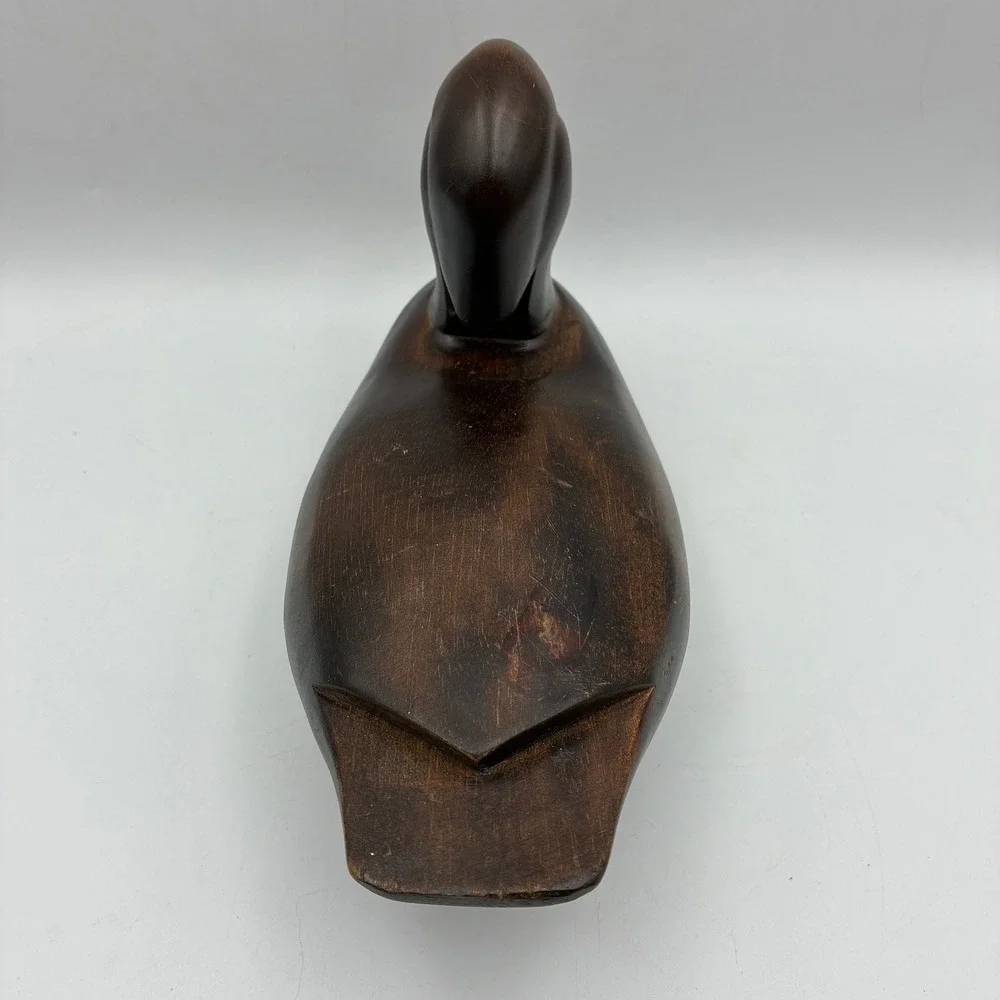 Vintage Hand Carved Solid Wood Duck Decoy Dark Stain Rustic Cabin Decor 11.5in